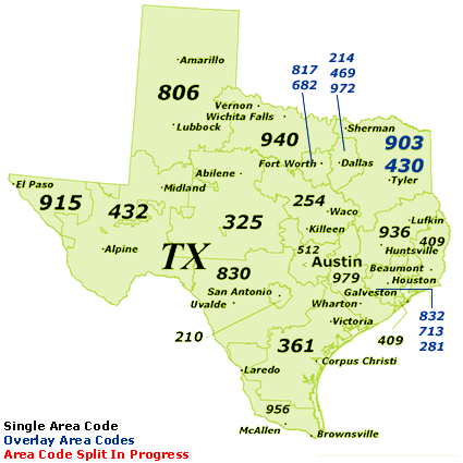 Find Texas Area Codes By Map