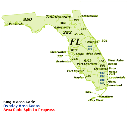 Find Florida Area Codes by Map