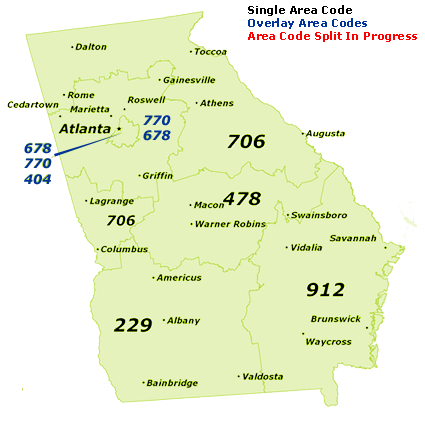 Find Georgia Area Codes by Map
