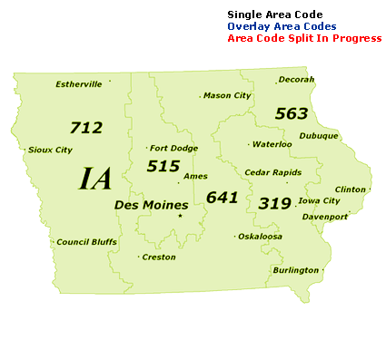 Find Iowa Area Codes by Map
