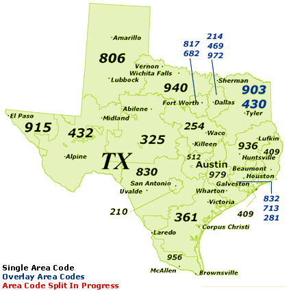 Find Texas Area Codes by Map