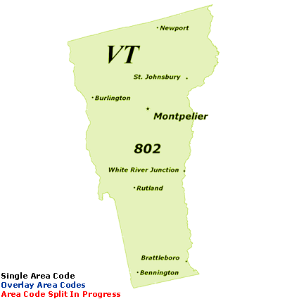 VT Area Code Map