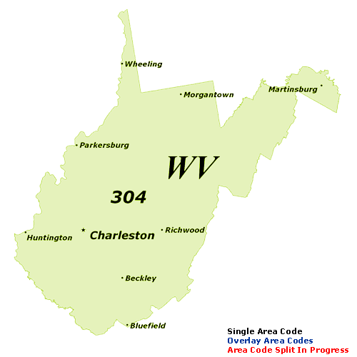 Find West Virginia Area Codes by Map