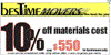 Coupon Image for 10% off materials cost