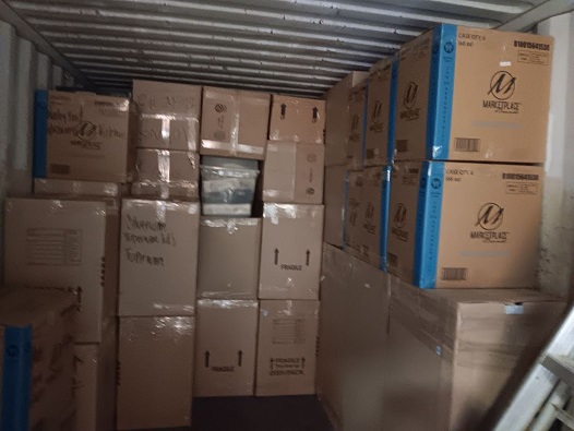 {Truck loaded with boxes}