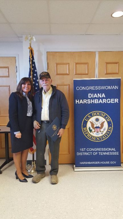 Will Stewart Receiving Vietnam Veterans 50 Year Certificate from Congresswoman Diane Harshbarger 