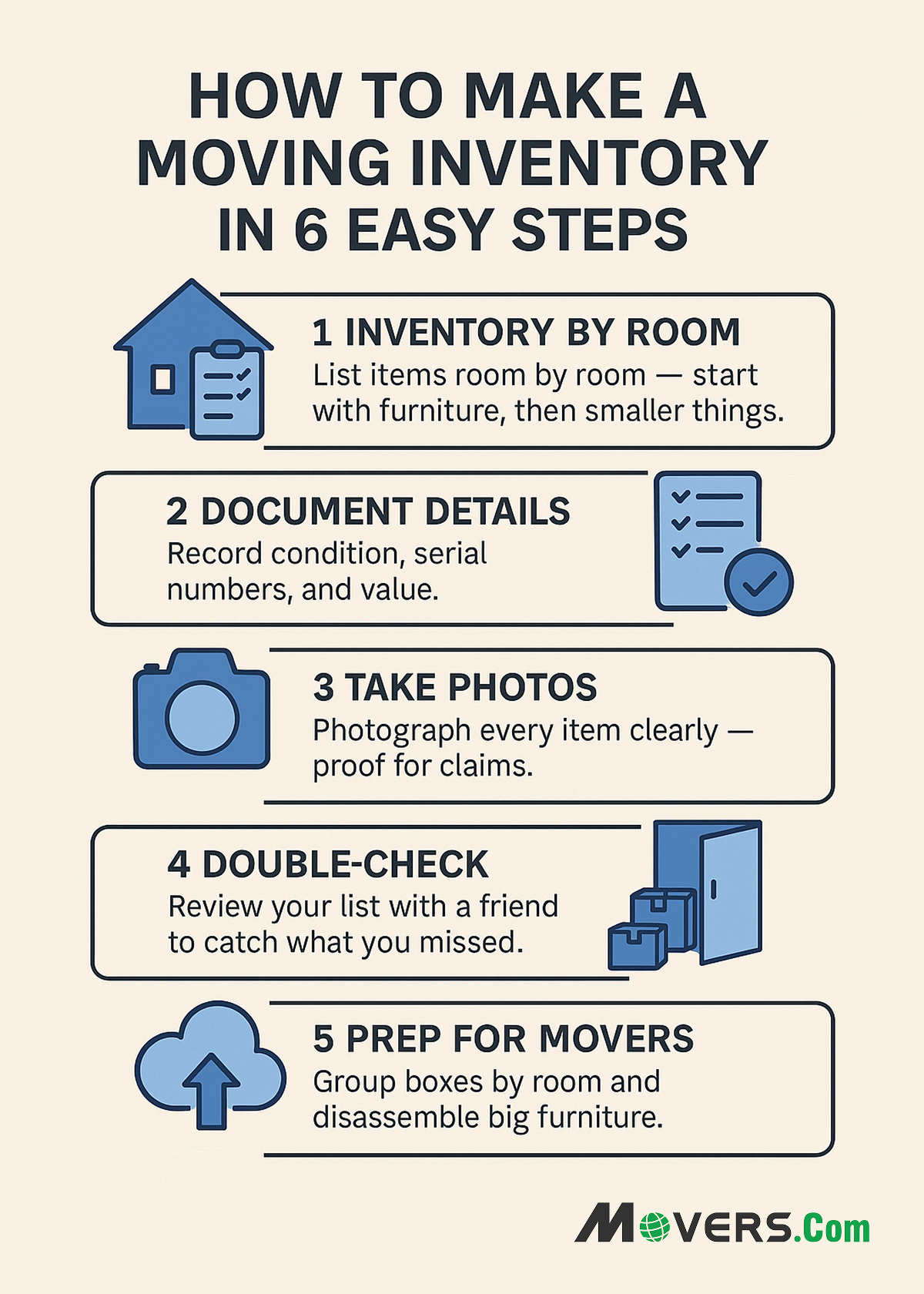 Infographic on How to make a moving Inventory in 6 steps