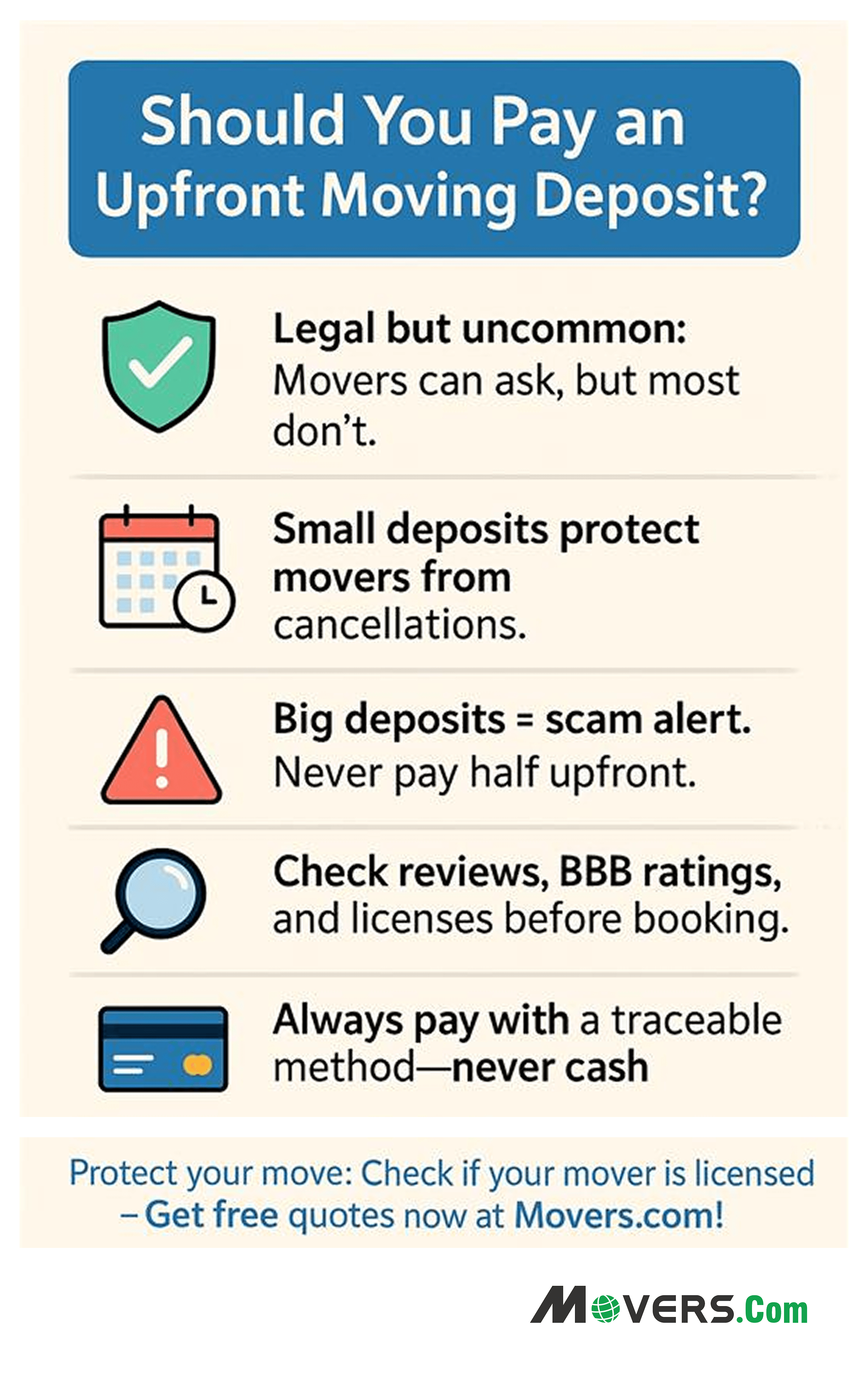 Is it legal for movers to require an upfront deposit infographics