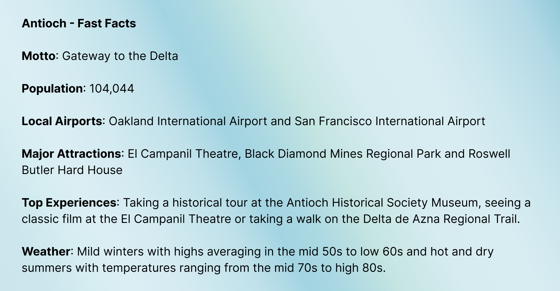 Fast Facts of Antioch, CA