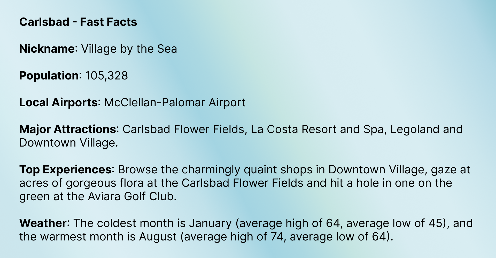 Fast Facts of Carlsbad, CA