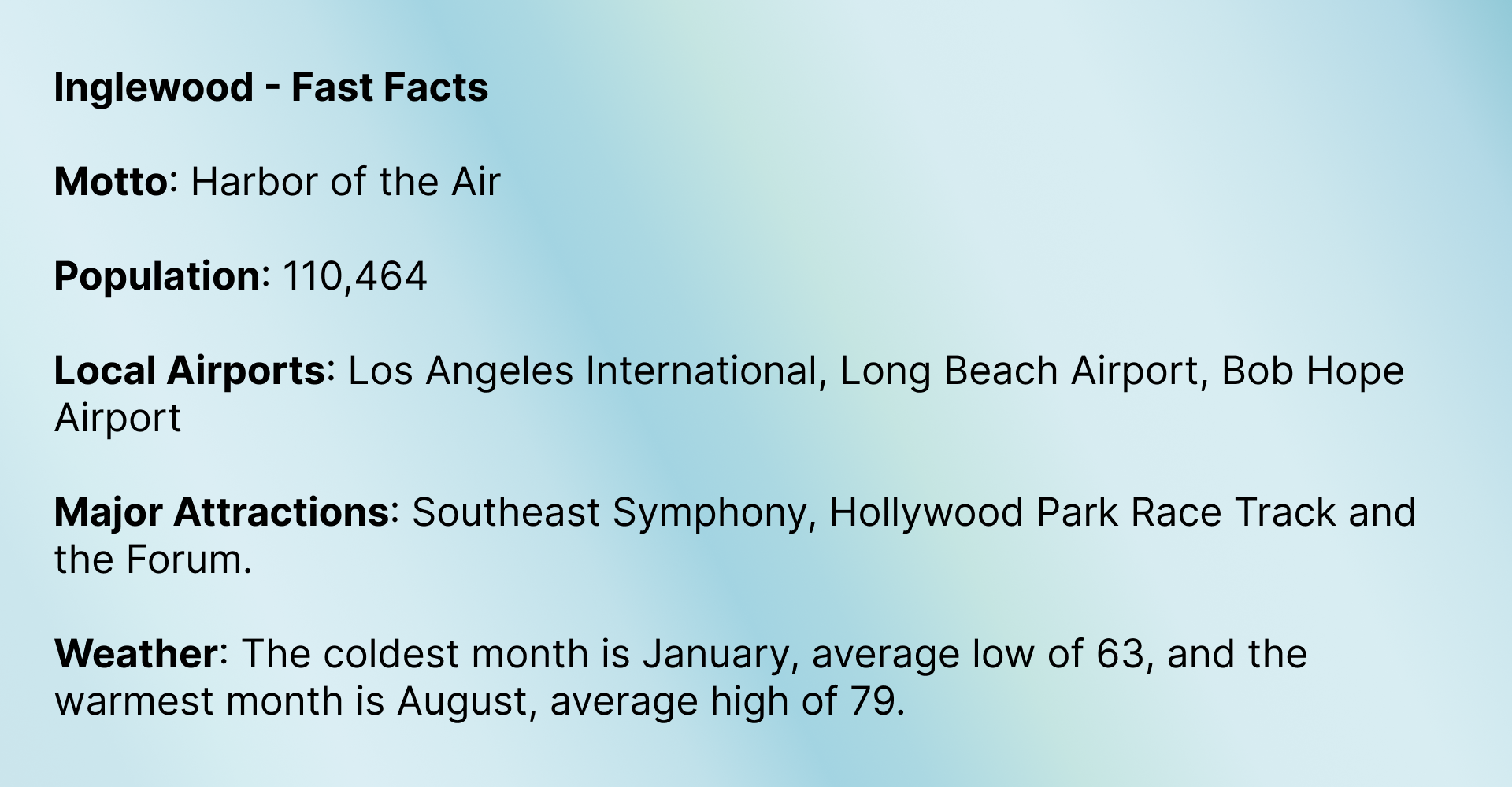 Fast Facts of Inglewood CA