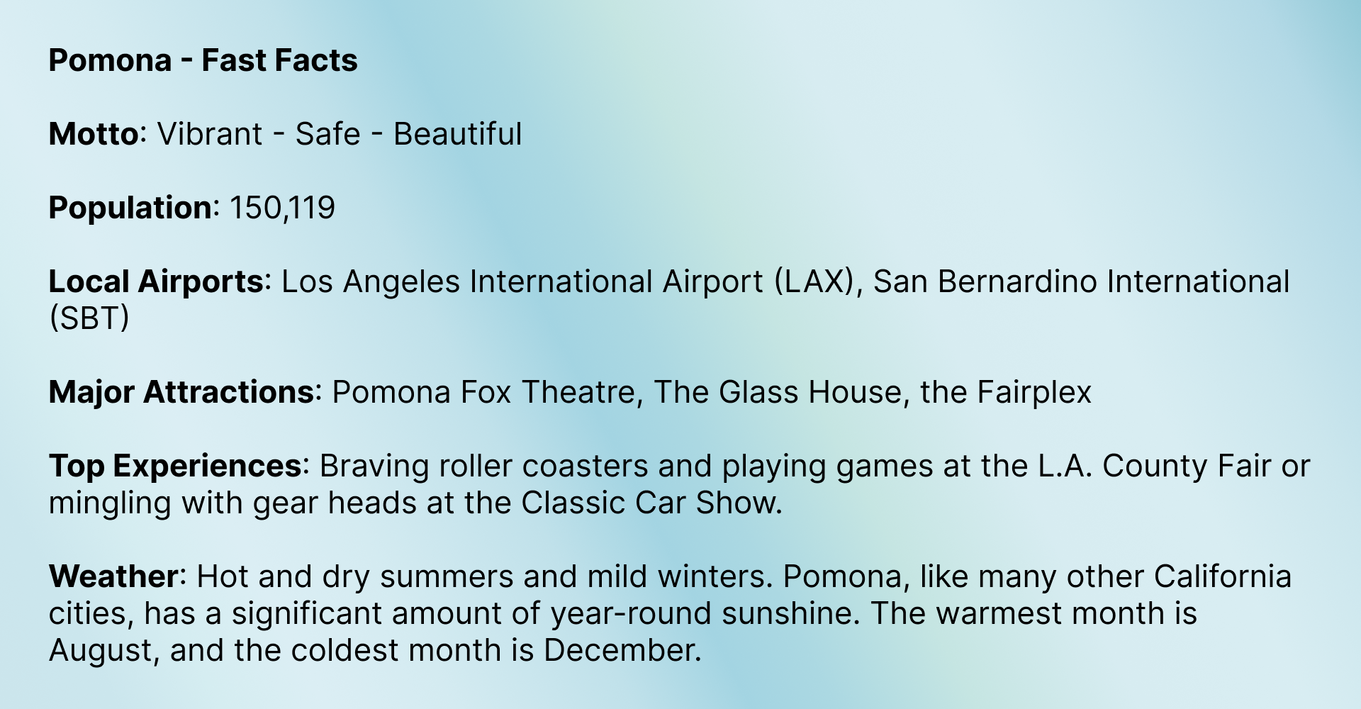Fast Facts of Pomona, CA