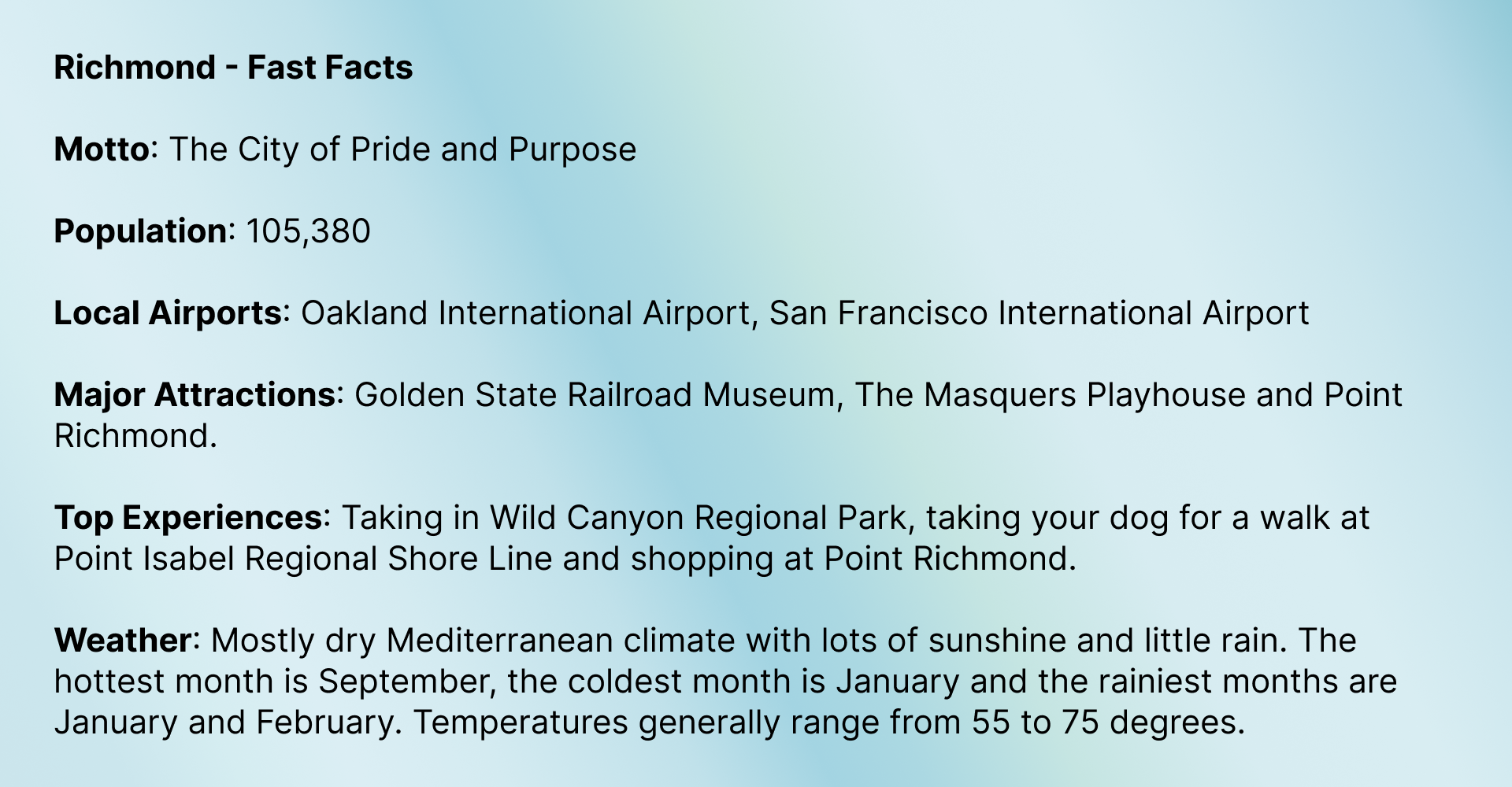 Fast Facts of Richmond, CA