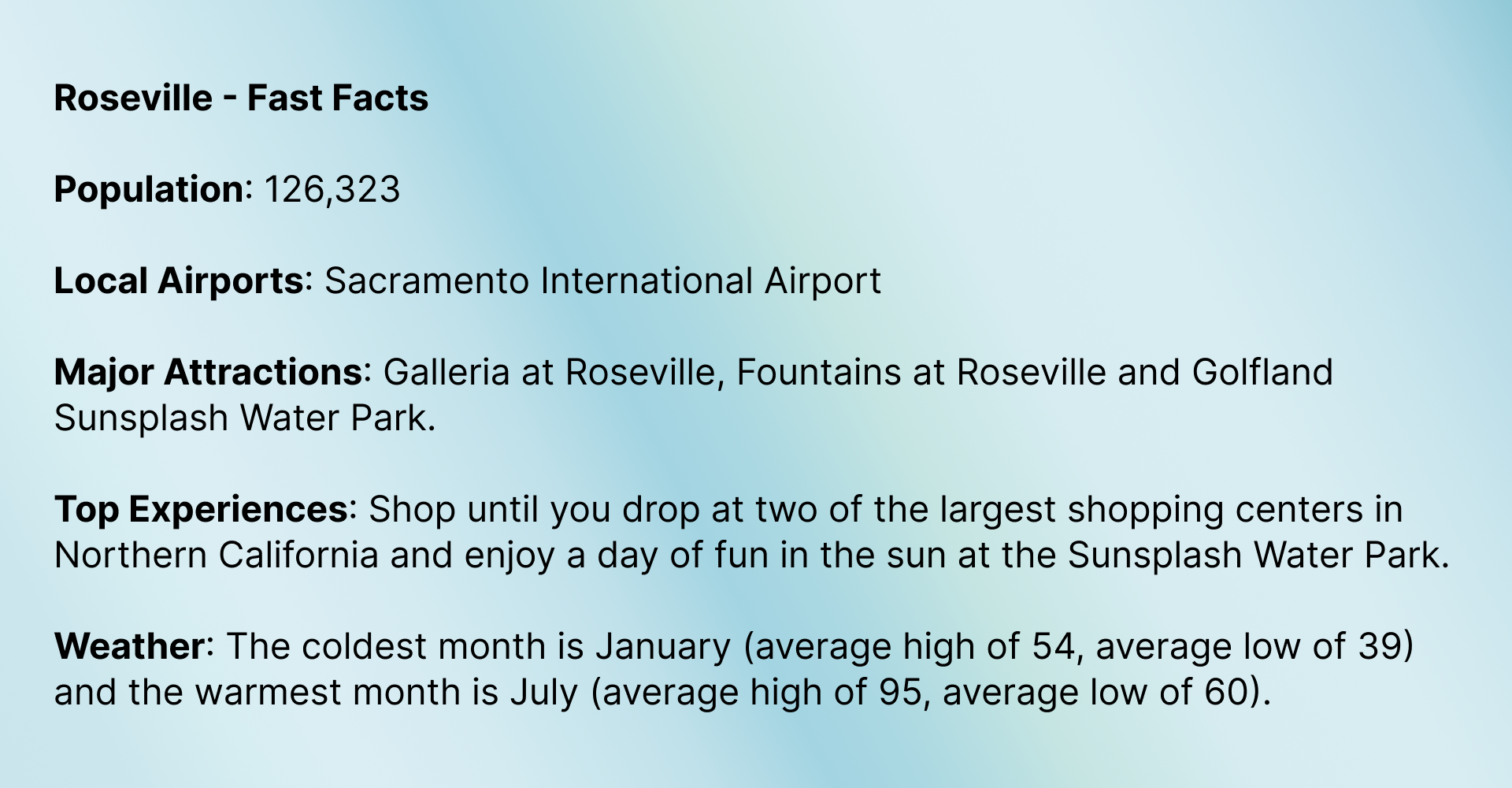 Fast Facts of Roseville, CA