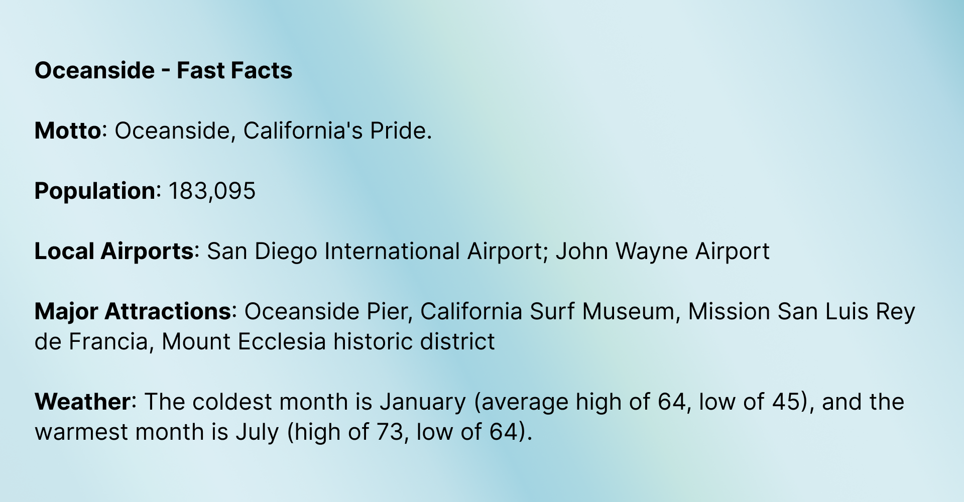 Oceanside Fast Facts