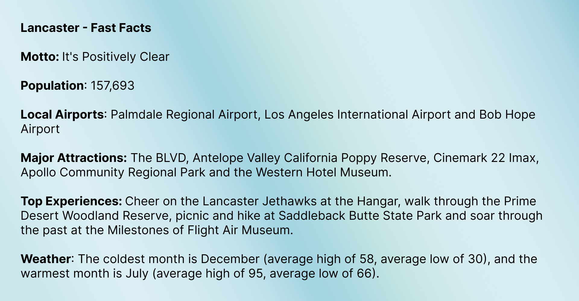 Fast Facts of Lancaster CA