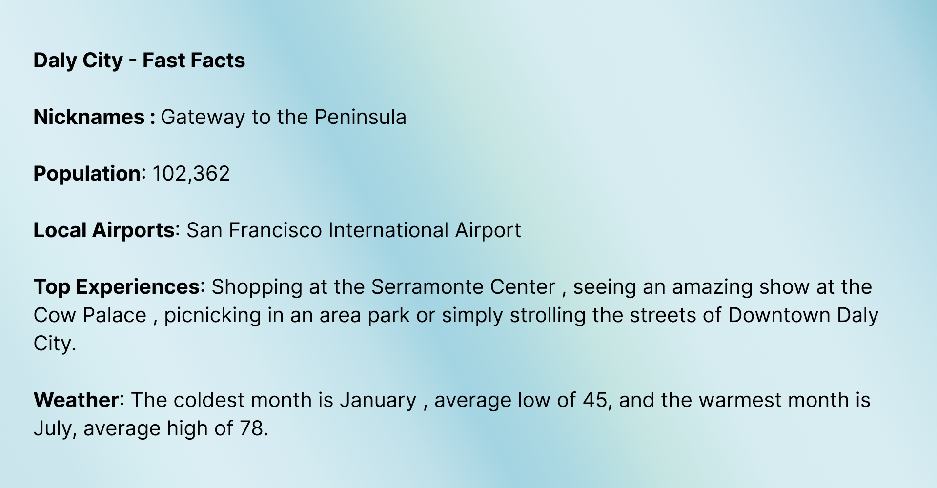 Fast facts of Daly City