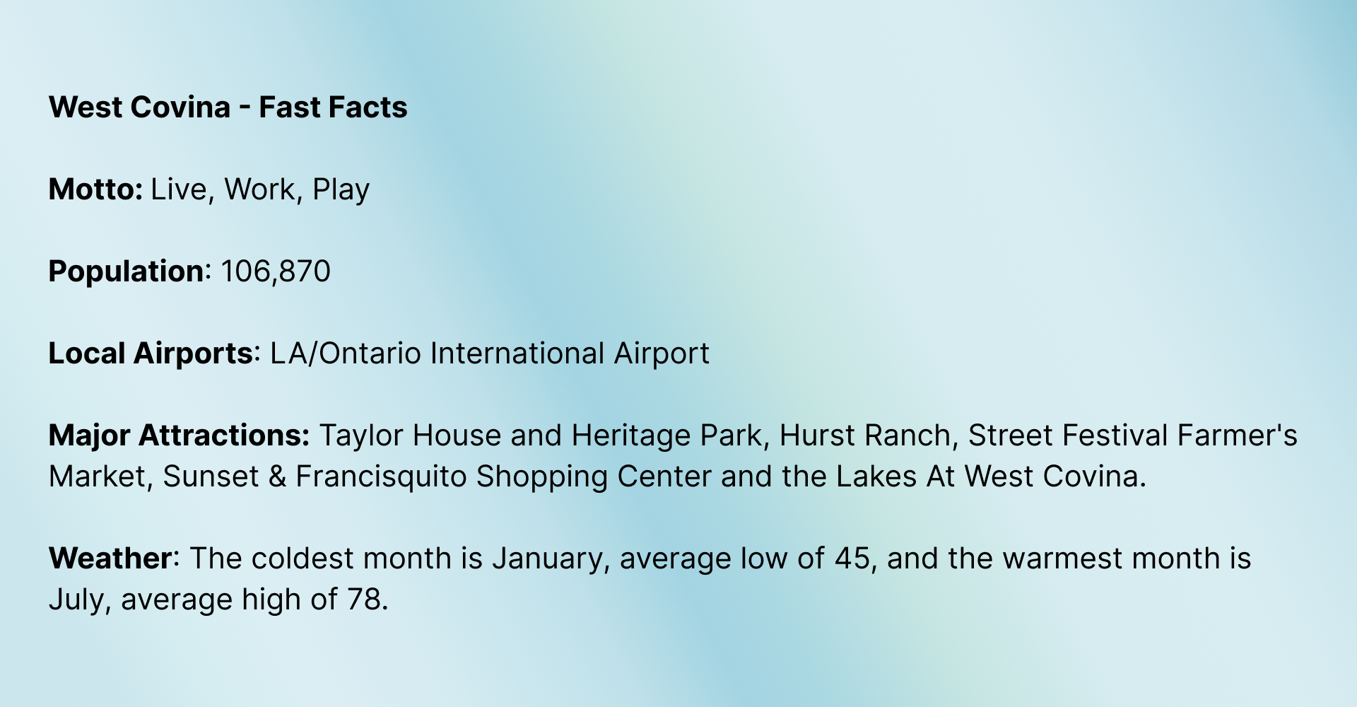 Fast Facts of West Covina, CA