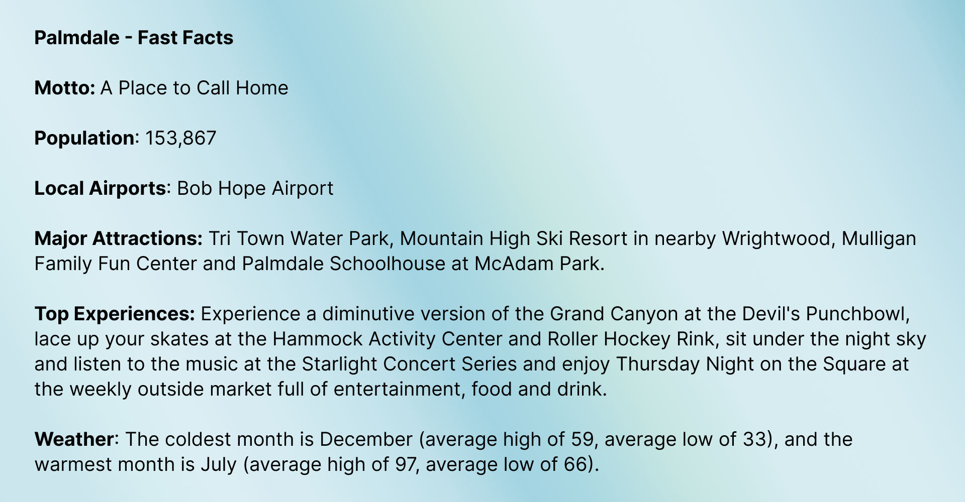 Fast Facts of Palmdale, CA