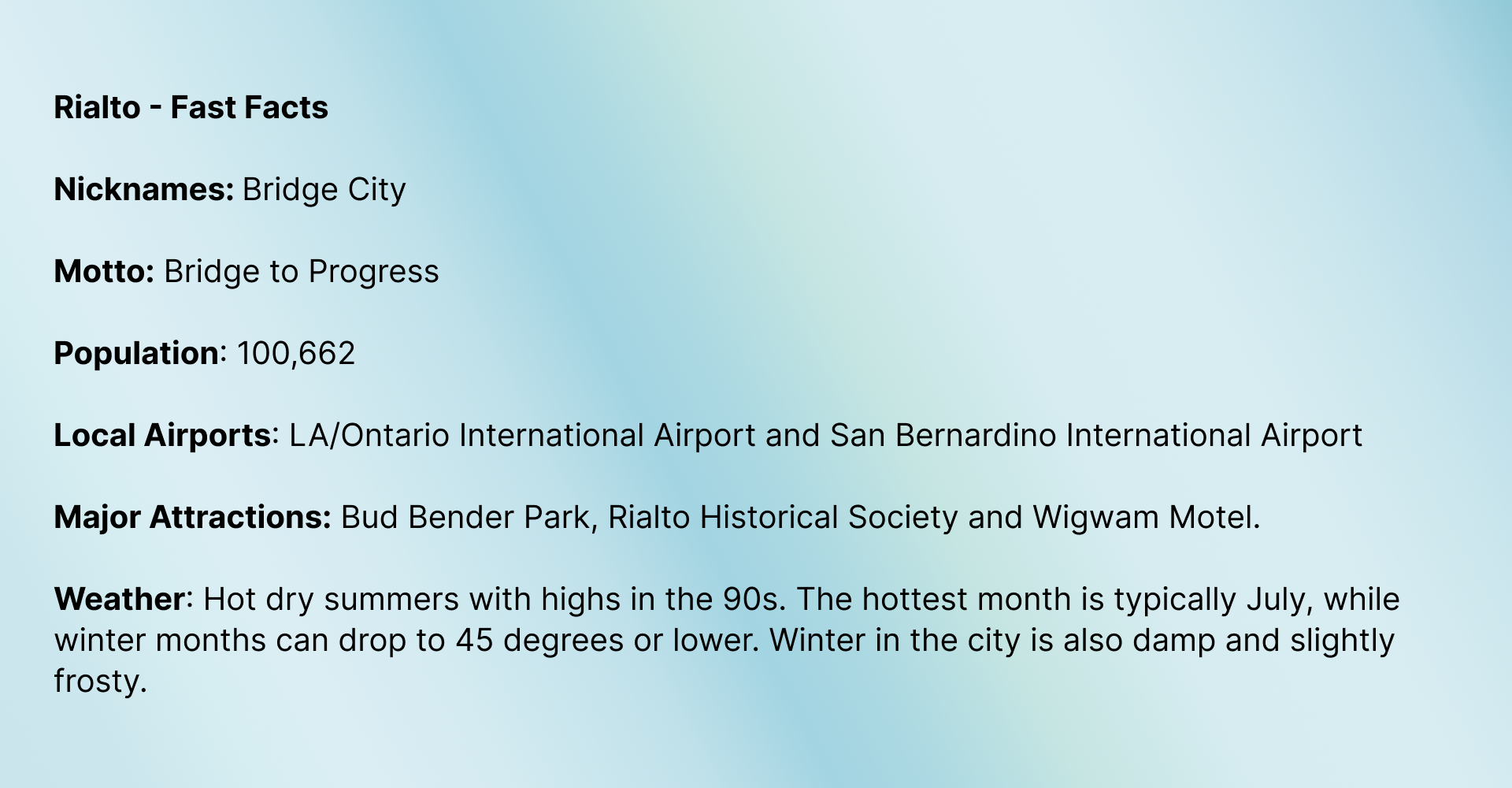 Fast Facts of Rialto, CA