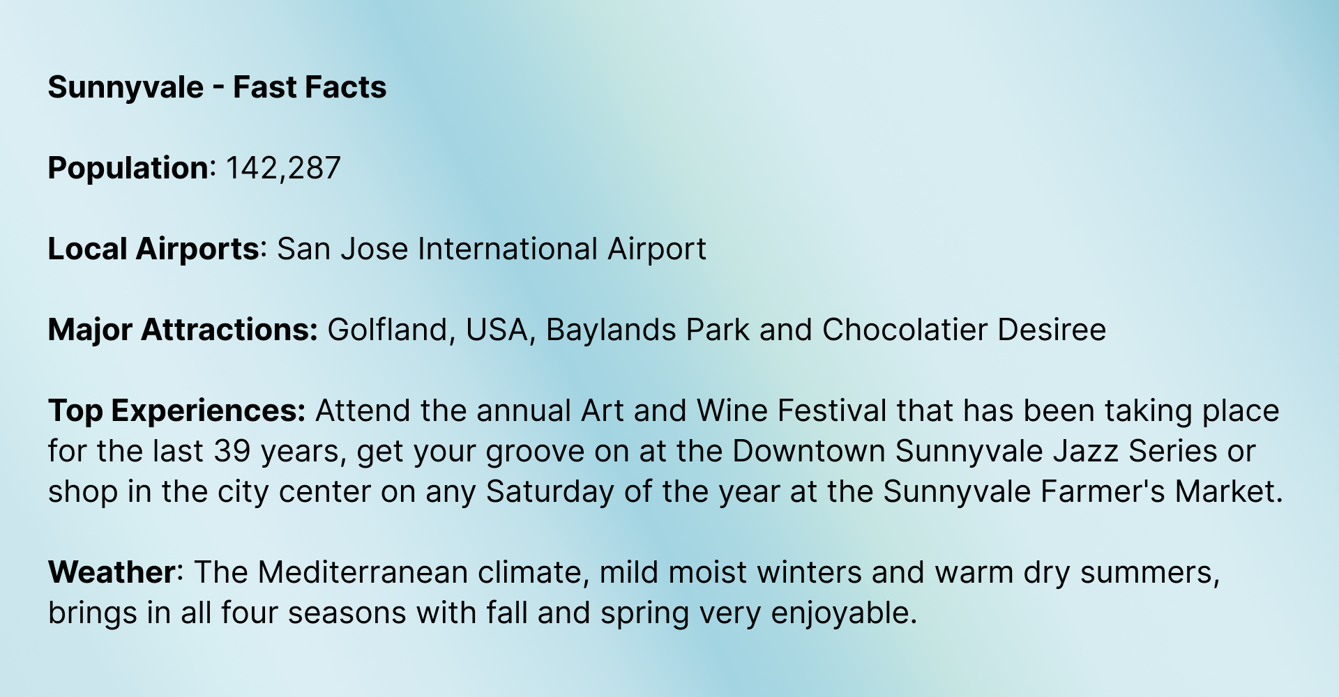 Fast Facts of Sunnyvale, CA