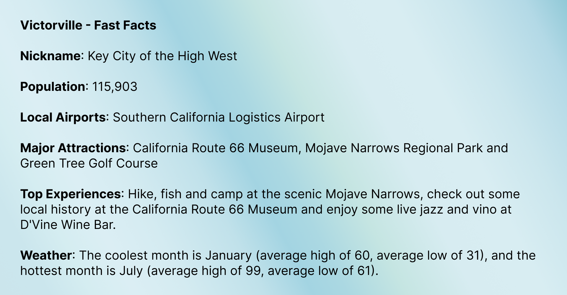 Fast Facts of Victorville, CA