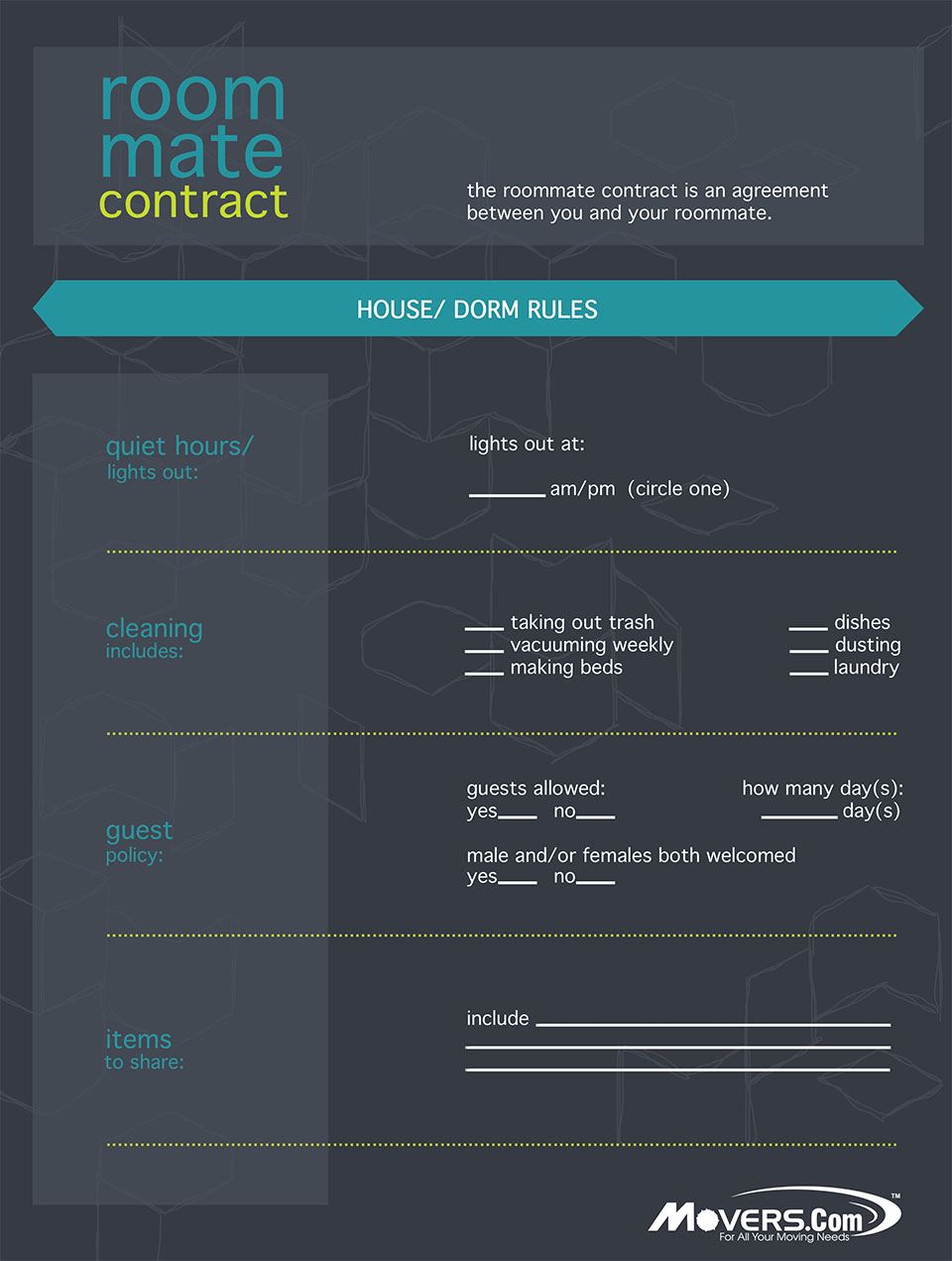 printable college roommate checklist