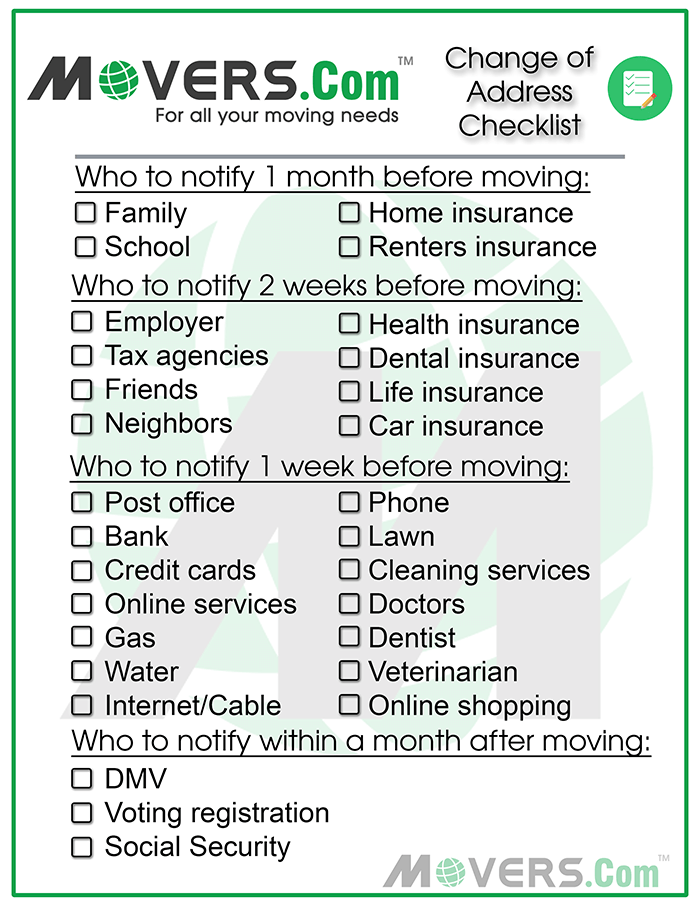 Checklist for Changing Address