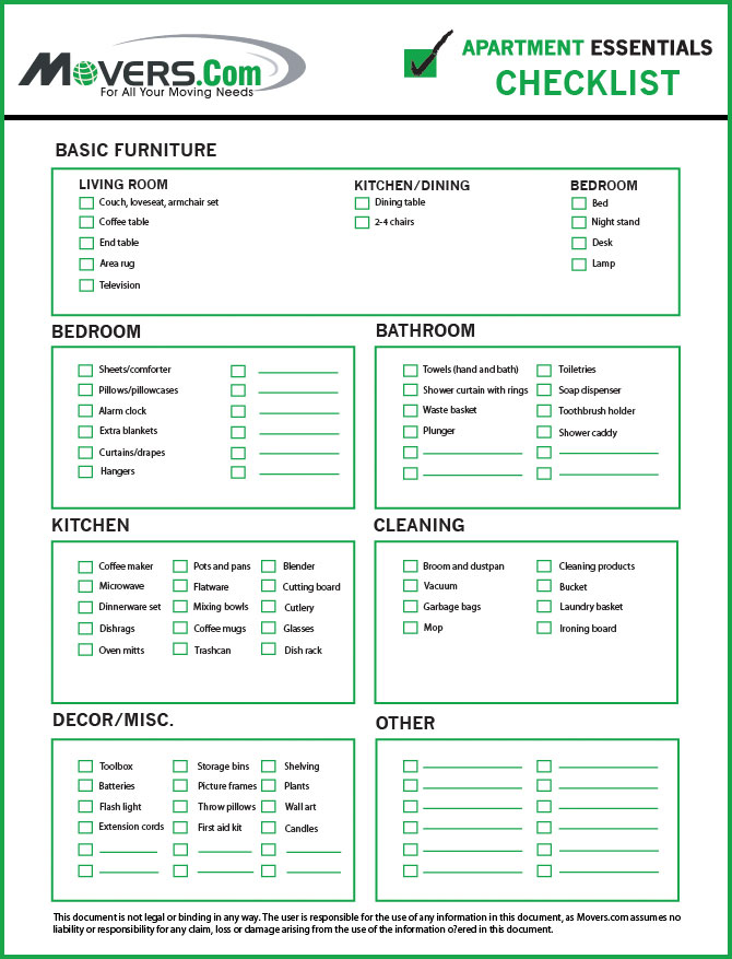 Apartment Essentials Checklist