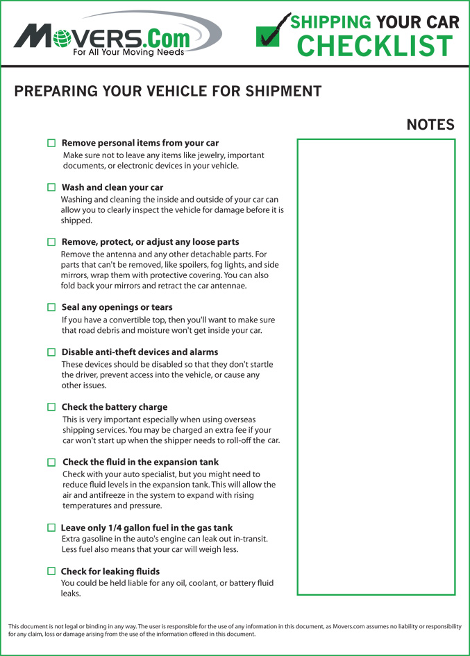 Auto Shipping Checklist