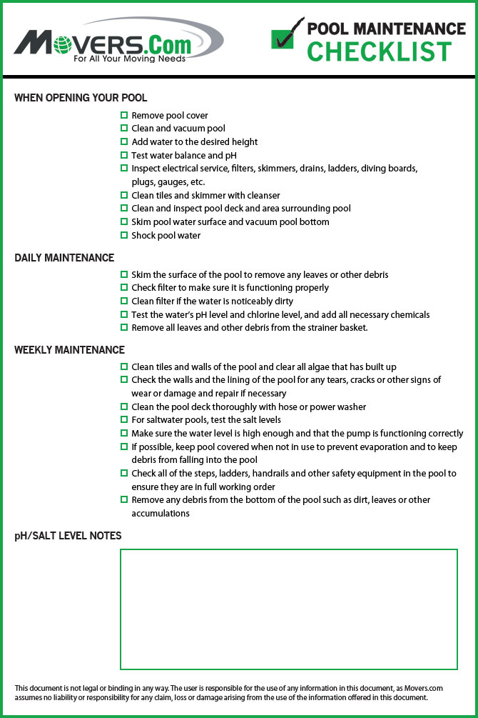 Pool Maintenance Checklist