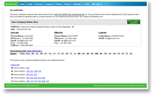 Account information management dashboard
