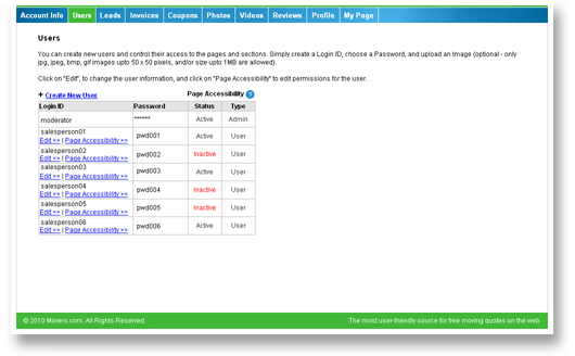 User management interface