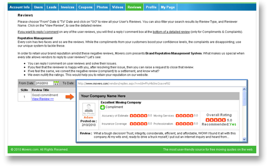 Review management interface