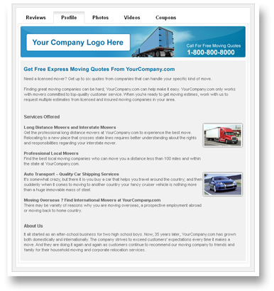Company profile management dashboard