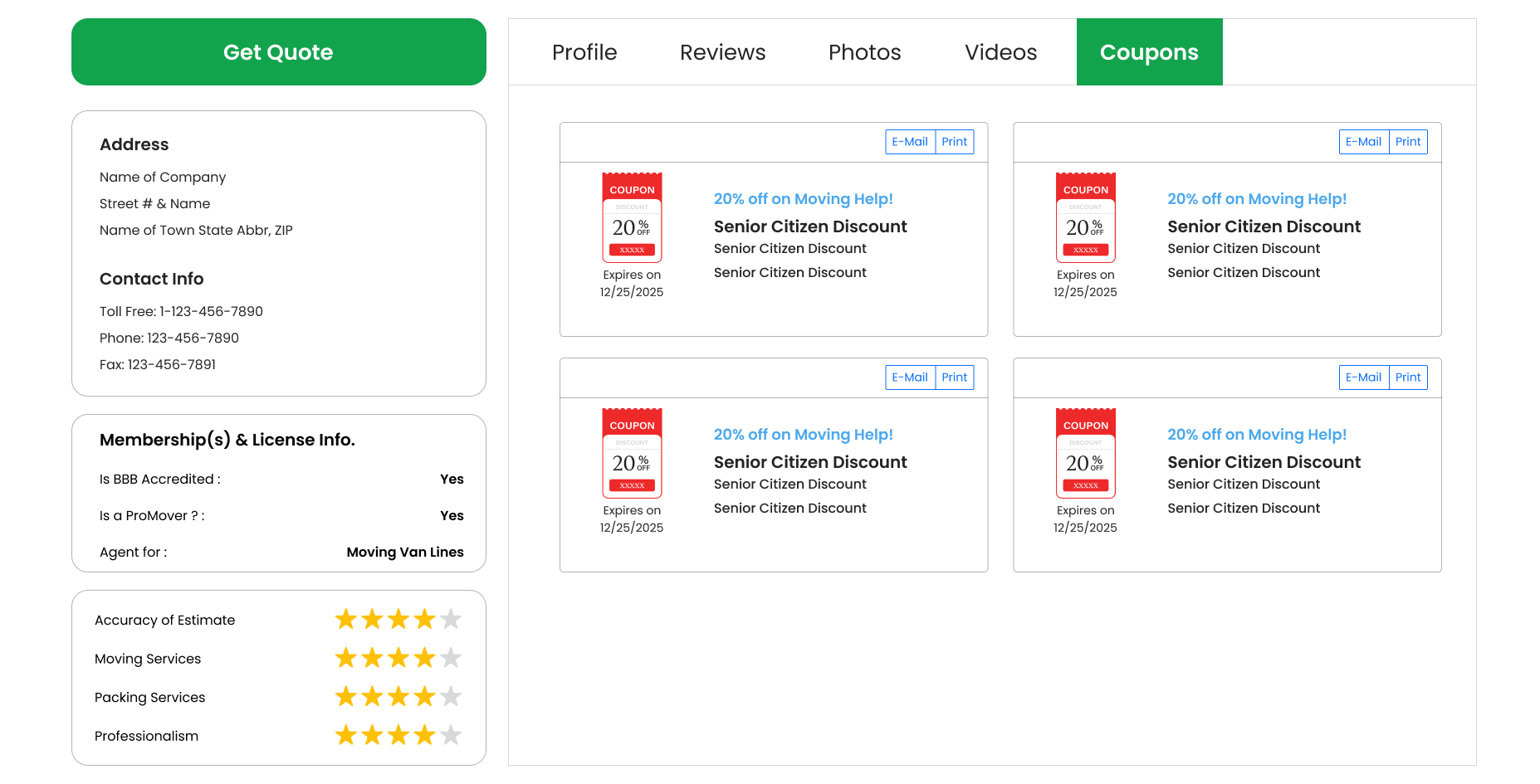 Coupon management interface