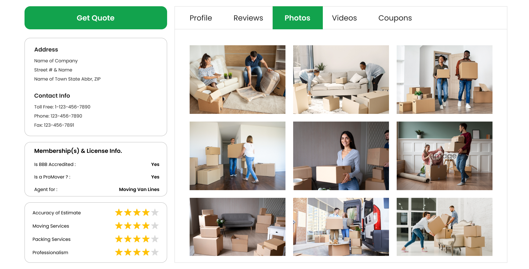 Photo gallery management interface